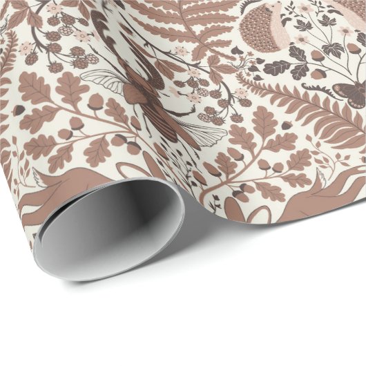 Mocha-Mousse, Wald/Waldtiere und Pflanze Geschenkpapier (Rolleneckpunkt)