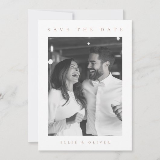 Mocha Mousse & White Boho Foto Save the Date Einladung (Vorderseite)
