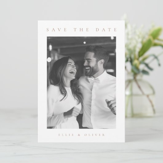 Mocha Mousse & White Boho Foto Save the Date Einladung (Stehend Vorderseite)