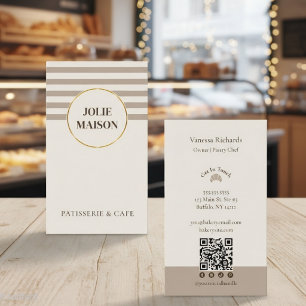 Mocha Neutral Französische Bäckerei-Logo-QR-Code  Visitenkarte