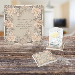 Mocha Peach Floral Frame Bibel Verse Steinuntersetzer