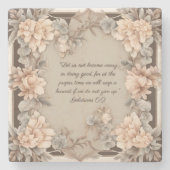 Mocha Peach Floral Frame Bibel Verse Steinuntersetzer (Vorderseite)