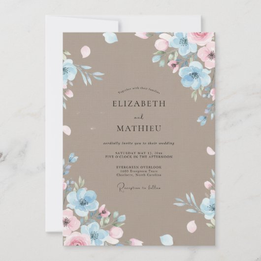 Mocha Periwinkle Gemalte Hochzeit Einladung (Vorderseite)