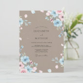 Mocha Periwinkle Gemalte Hochzeit Einladung (Stehend Vorderseite)