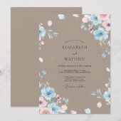Mocha Periwinkle Gemalte Hochzeit Einladung (Vorne/Hinten)