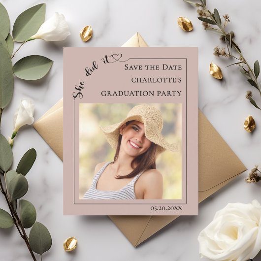 Mocha Photo Graduation Party Save the Date Flyer