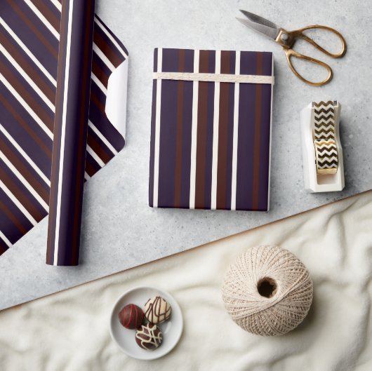 Mocha & Plum Strip Wrapping Paper Geschenkpapier (Kunsthandwerk)