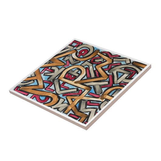 Mocha Red Gray Geometric Fliese (Seite)