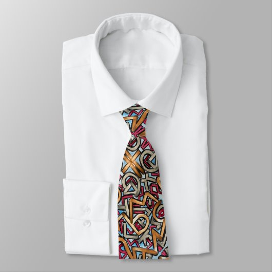 Mocha Red Gray Geometric Neck Tie Krawatte (Gebunden)