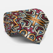 Mocha Red Gray Geometric Neck Tie Krawatte (Gerollt)