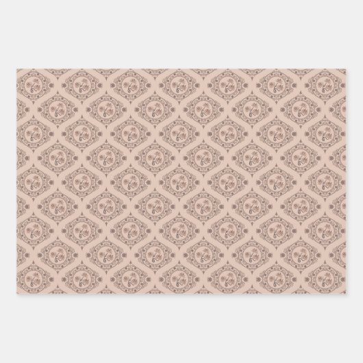 Mocha Rokoko Revival Lotus Mandala Mid Mod Ogee Geschenkpapier Set (Vorderseite 3)