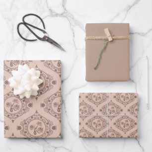 Mocha Rokoko Revival Lotus Mandala Mid Mod Ogee Geschenkpapier Set