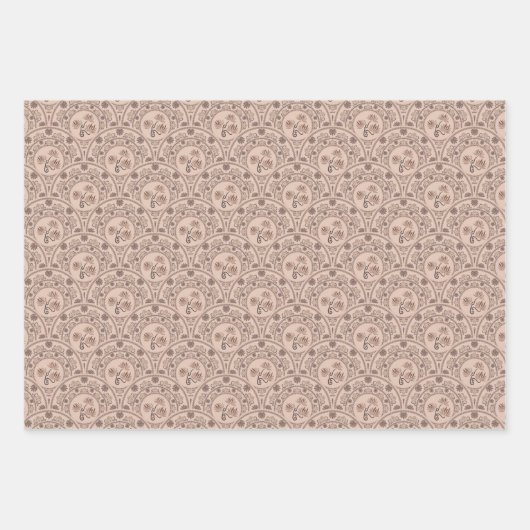 Mocha Rokoko Revival Mandala Art Deco Geschenkpapier Set (Vorderseite 3)