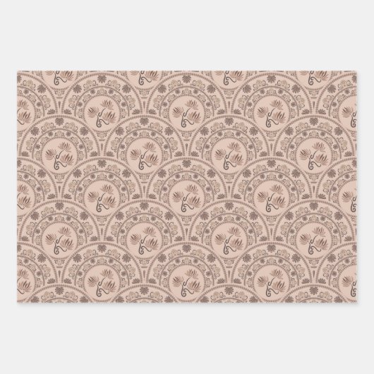 Mocha Rokoko Revival Mandala Art Deco Geschenkpapier Set (Vorderseite)