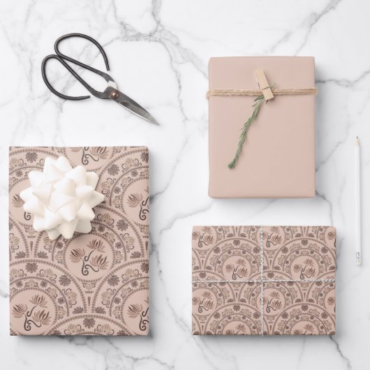 Mocha Rokoko Revival Mandala Art Deco Geschenkpapier Set (Vorderseite)