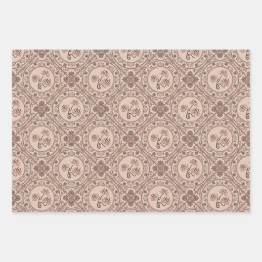 Mocha Rokoko Revival Mandala Geo Diamond Tile Geschenkpapier Set (Vorderseite)