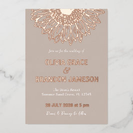 Mocha Rose Gold Sonnenblumen Moderne Blumenhochzei Folieneinladung