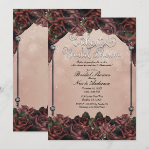 Mocha Rostbraune Rosen Elegante Herbsthochzeit Einladung