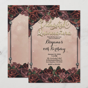 Mocha Rostbraune Rosen Elegante Quinceañera 15. Einladung