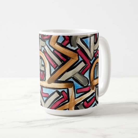 Mocha Rot Grau Geometrisch-Handgemalte Abstrakte K Kaffeetasse (VorderseiteRechts)