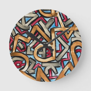 Mocha Rot Grau Geometrisch-Handgemalte Abstrakte K Runde Wanduhr