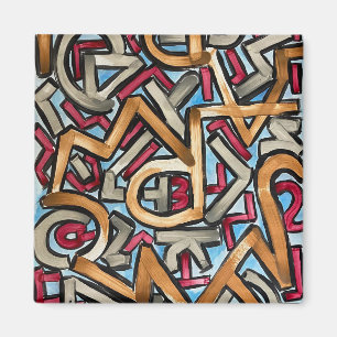 Mocha Rot Grau Geometrisch Magnet