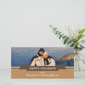 Mocha Rustic Banner Holiday Foto Card Feiertagskarte (Stehend Vorderseite)