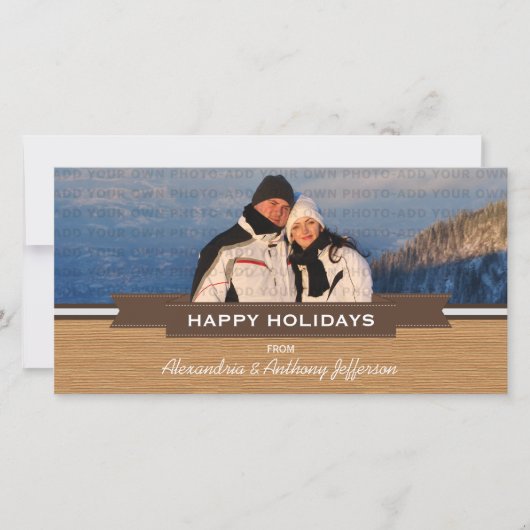 Mocha Rustic Banner Holiday Foto Card Feiertagskarte (Vorderseite)