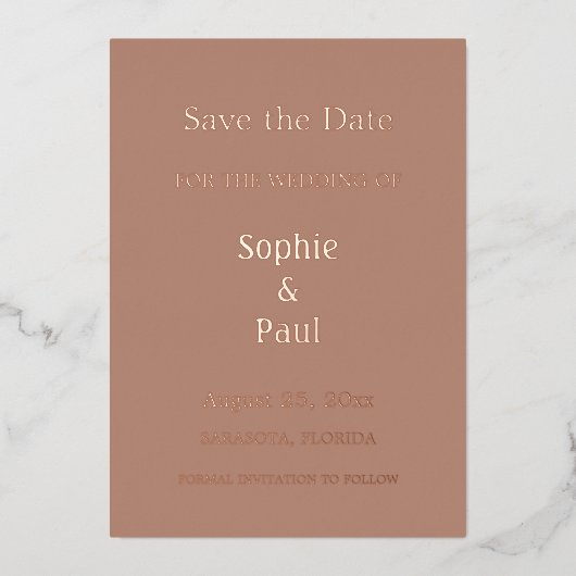 Mocha Save the Date Foil Einladung (Vorderseite)