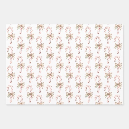 Mocha-Schleife Rosa Zuckerstangen-Weihnachten Geschenkpapier Set (Vorderseite)