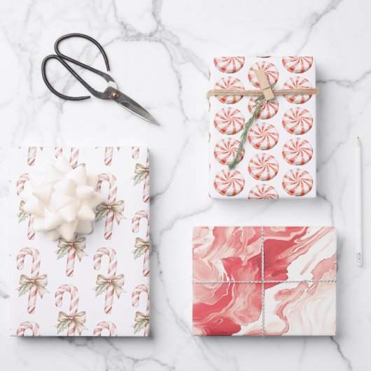 Mocha-Schleife Rosa Zuckerstangen-Weihnachten Geschenkpapier Set (Vorderseite)