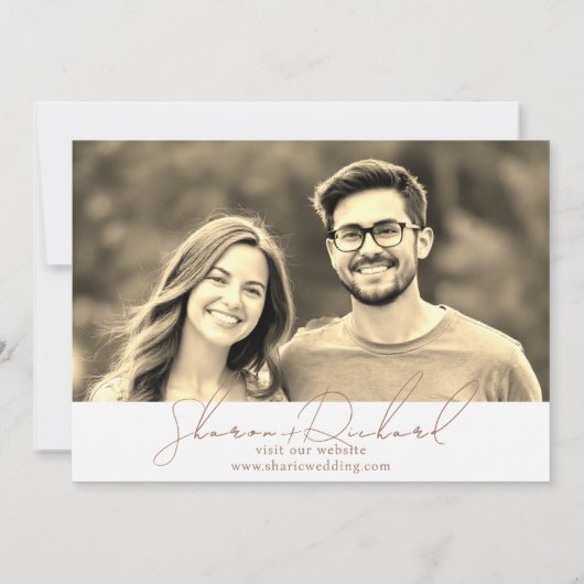 Mocha-Schriftzeichen 3 sepia-Foto-Collage Save The Date (Rückseite)