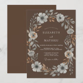 Mocha Silber Kranz Hochzeit Einladung (Vorne/Hinten)