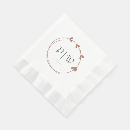 Mocha Simple Heart Wreath Monogram Wedding Serviette (Ecke)