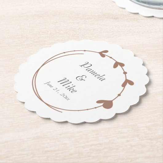 Mocha Simple Heart Wreath Wedding Untersetzer (angewinkelt)