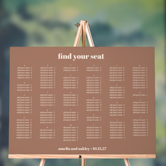 Mocha Simple Wedding Chart Alphabetisch Acrylschild (Neutral)
