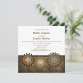 Mocha Steampunk Gears Brautparty Einladung (Stehend Vorderseite)