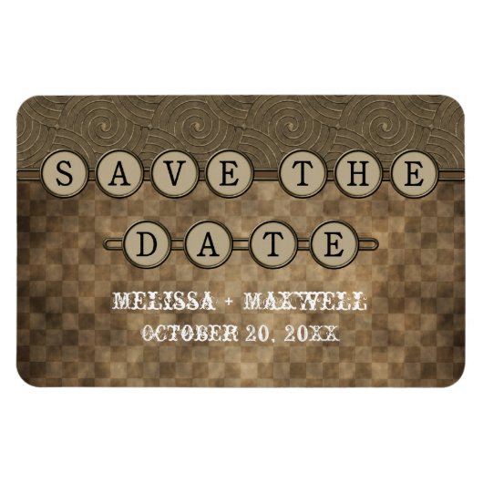 Mocha Steampunk Keys Save the Date Flexi Magnet (Horizontal)