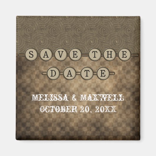 Mocha Steampunk Keys Save the Date Magnet (Vorne)