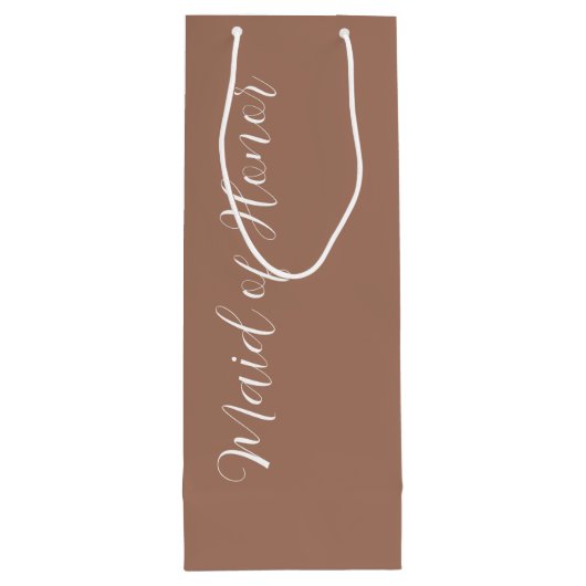 Mocha Stylisierte Script-Trauzeugin Geschenktüte Für Weinflaschen (Rückseite)