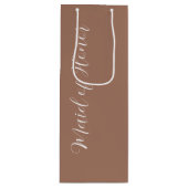 Mocha Stylisierte Script-Trauzeugin Geschenktüte Für Weinflaschen (Vorderseite)