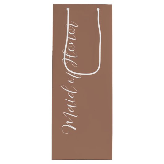 Mocha Stylisierte Script-Trauzeugin Geschenktüte Für Weinflaschen (Vorderseite)