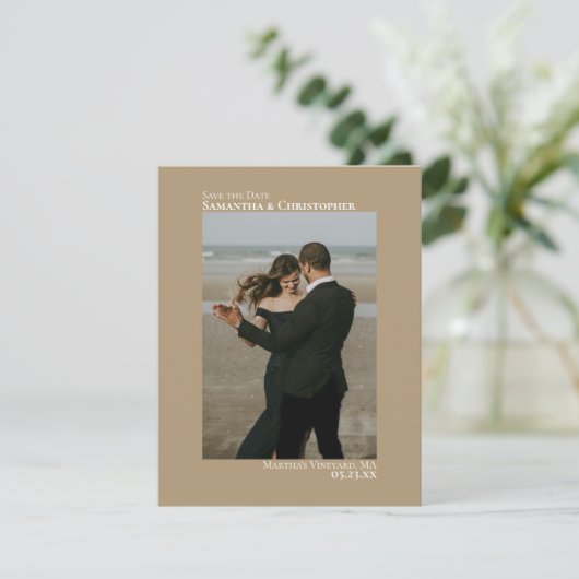Mocha Tan Vertical Foto Minimalistisch Wedding Save The Date (Stehend Vorderseite)