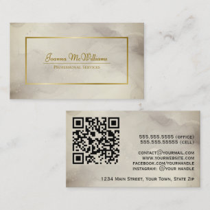 Mocha Taupe Abstrakte Wasserfarbe & Gold QR Code Visitenkarte