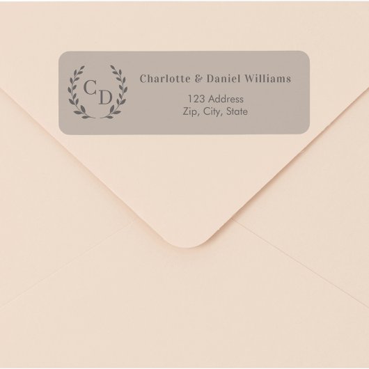 Mocha taupe monogrammed wreath return address