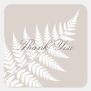 Mocha Taupe White Fern Greenery Danke Quadratischer Aufkleber
