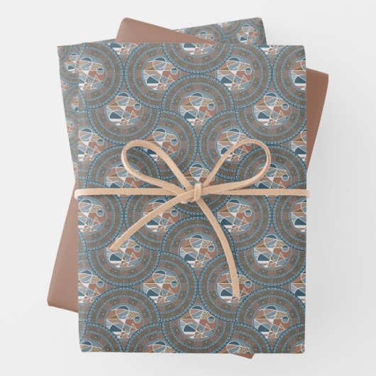 Mocha und Aquamarine Abstrakte Akzente Mandala Oge Geschenkpapier Set (Beispiel)