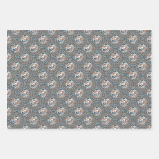 Mocha und Aquamarine Abstrakte Akzente Mandala Oge Geschenkpapier Set (Vorderseite)