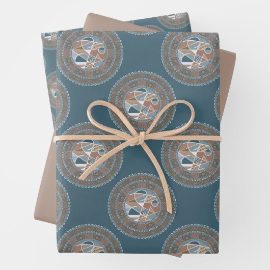 Mocha und Aquamariner Abstrakter Akzent Polka Dot Geschenkpapier Set (Beispiel)