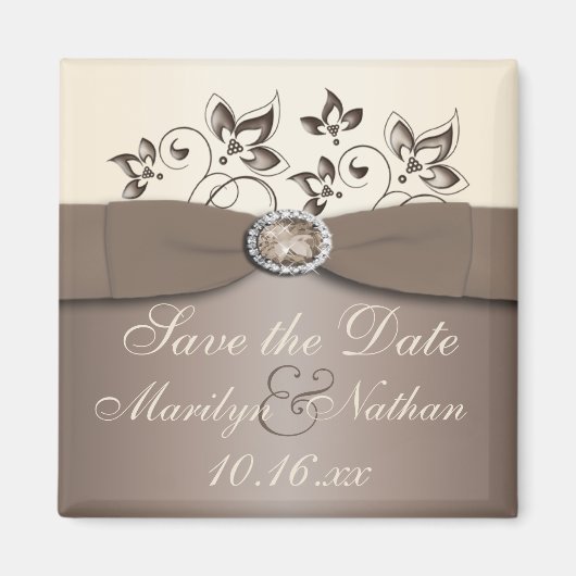 Mocha und Elfenbeinflorale Gastgeschenk Hochzeit M Magnet (Vorne)